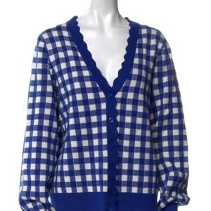 XL Kate Spade Gingham Scalloped Cardigan in Blueberry